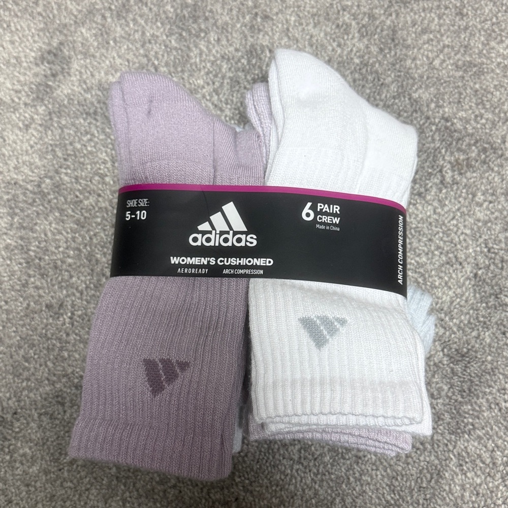 Adidas Women's Cushioned Crew Socks-purple, gray, white